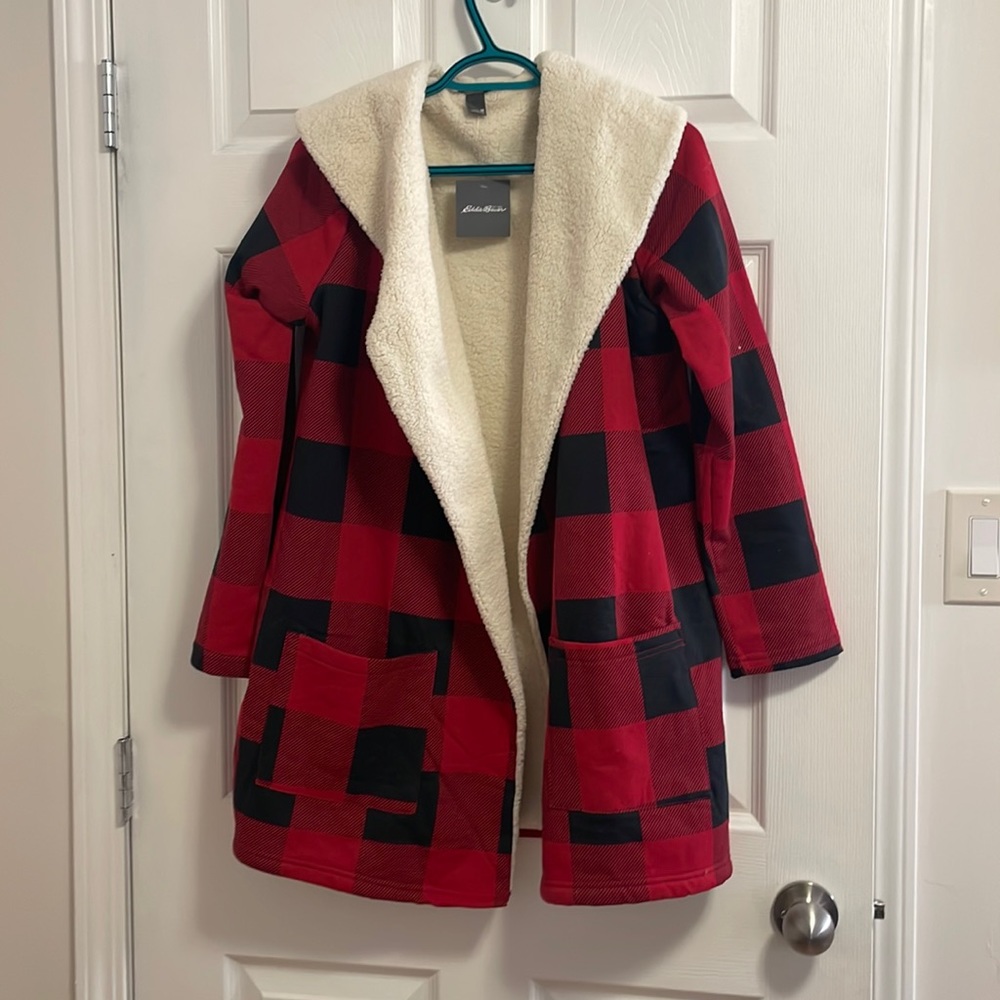 NWT Eddie’s Bauer Buffalo Plaid, Sherpa lined Cardigan
